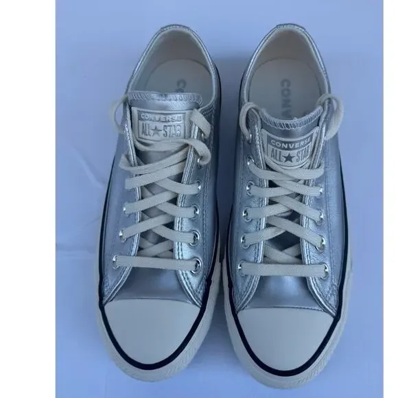 Converse Women's Silver Metallic Chuck Taylor All Star Low Leather Size 7 - Picture 8 of 13